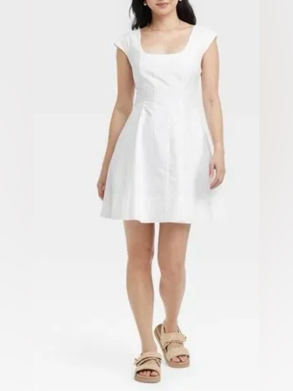 NWT White Square-Neck Cap-Sleeve Mini Dress